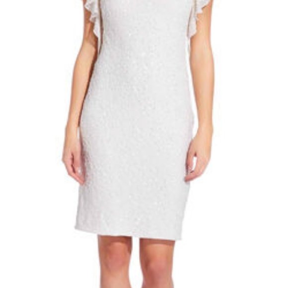 Beaded Sheath Dress with Flutter Sleeves by Adrian - Picture 2 of 3